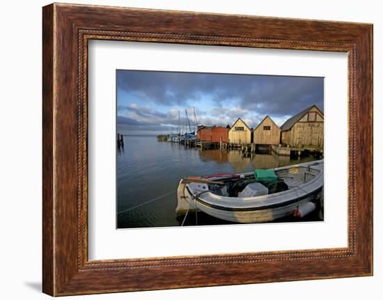 Fishing Boat in Front of the Boathouses in the Harbour of Ahrenshoop in the Saaler Bodden-Uwe Steffens-Framed Photographic Print