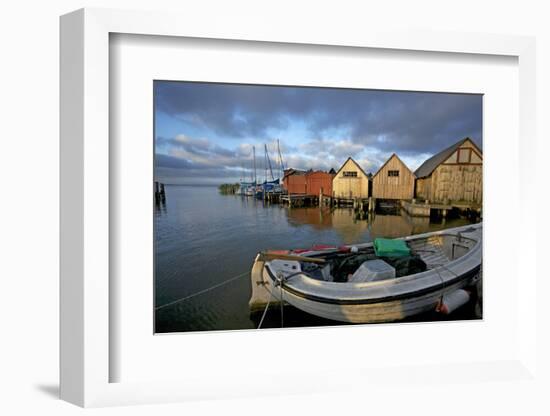 Fishing Boat in Front of the Boathouses in the Harbour of Ahrenshoop in the Saaler Bodden-Uwe Steffens-Framed Photographic Print