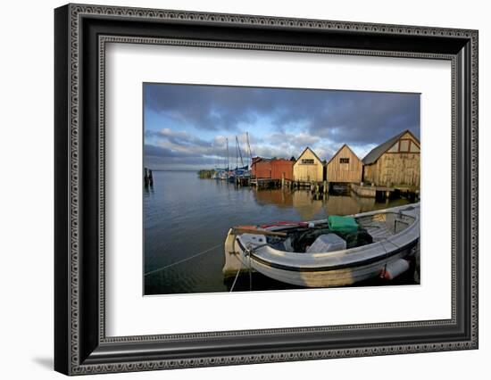 Fishing Boat in Front of the Boathouses in the Harbour of Ahrenshoop in the Saaler Bodden-Uwe Steffens-Framed Photographic Print