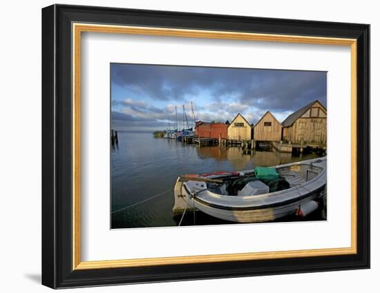 Fishing Boat in Front of the Boathouses in the Harbour of Ahrenshoop in the Saaler Bodden-Uwe Steffens-Framed Photographic Print