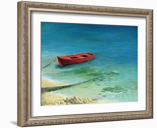 Fishing Boat In Island Corfu-kirilstanchev-Framed Art Print