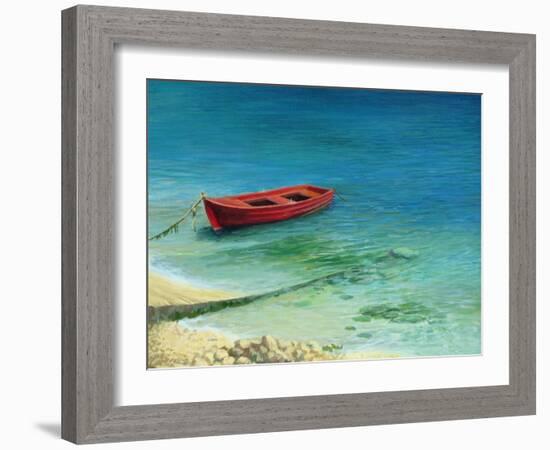 Fishing Boat In Island Corfu-kirilstanchev-Framed Art Print