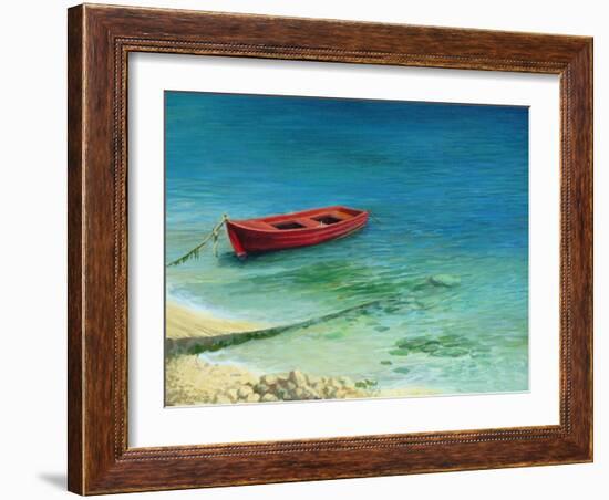 Fishing Boat In Island Corfu-kirilstanchev-Framed Art Print