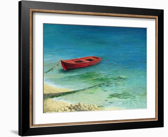 Fishing Boat In Island Corfu-kirilstanchev-Framed Art Print