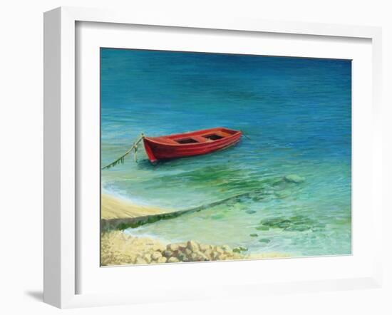 Fishing Boat In Island Corfu-kirilstanchev-Framed Art Print