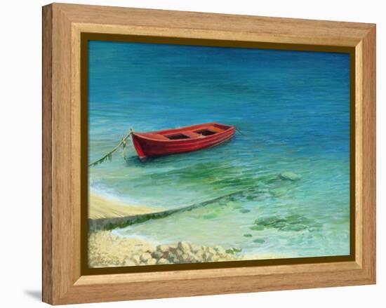 Fishing Boat In Island Corfu-kirilstanchev-Framed Stretched Canvas