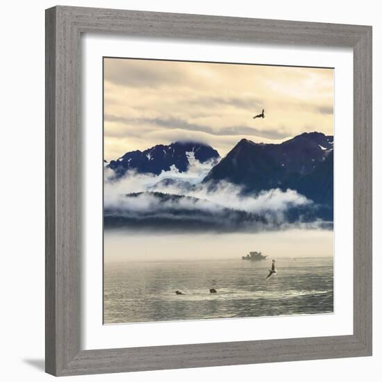 Fishing boat in Kenai Peninsula surrounded by mountains and wildlife-Janet Muir-Framed Photographic Print