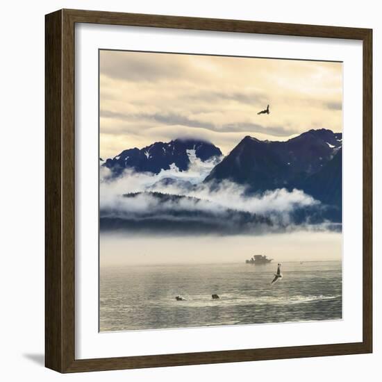 Fishing boat in Kenai Peninsula surrounded by mountains and wildlife-Janet Muir-Framed Photographic Print