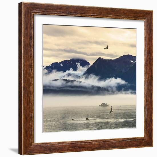 Fishing boat in Kenai Peninsula surrounded by mountains and wildlife-Janet Muir-Framed Photographic Print