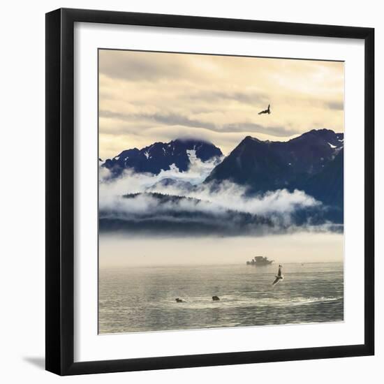 Fishing boat in Kenai Peninsula surrounded by mountains and wildlife-Janet Muir-Framed Photographic Print