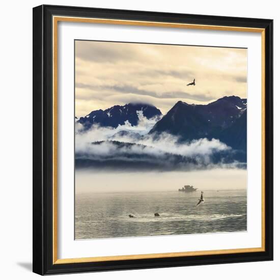 Fishing boat in Kenai Peninsula surrounded by mountains and wildlife-Janet Muir-Framed Photographic Print