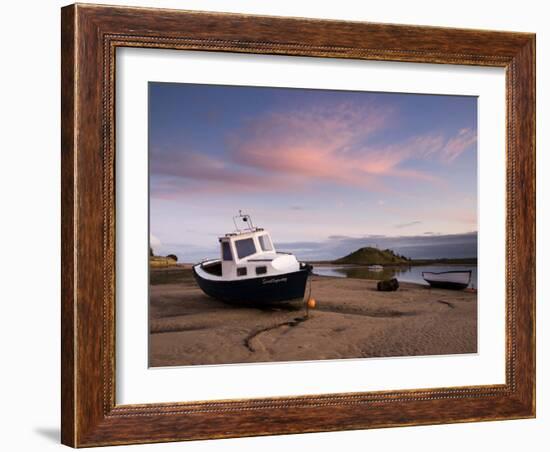 Fishing Boat on Aln Estuary at Twilight, Low Tide, Alnmouth, Near Alnwick, Northumberland, England-Lee Frost-Framed Photographic Print