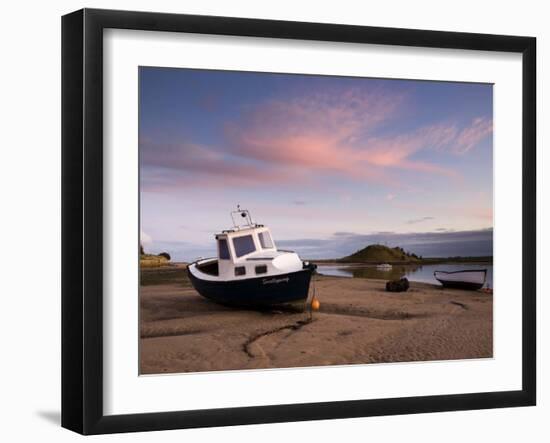 Fishing Boat on Aln Estuary at Twilight, Low Tide, Alnmouth, Near Alnwick, Northumberland, England-Lee Frost-Framed Photographic Print