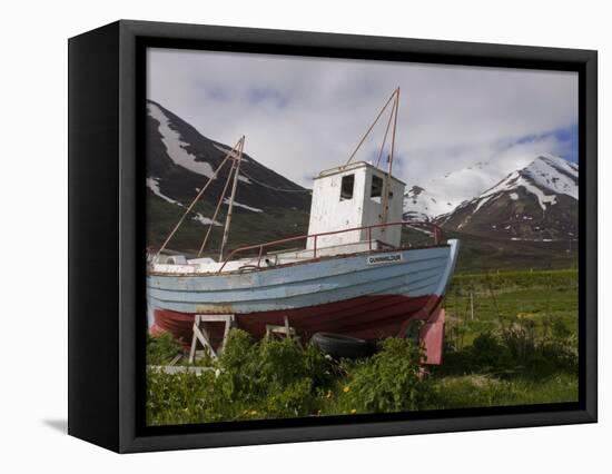 Fishing Boat on Land, Eyjafjordur, Iceland, Polar Regions-Michael Runkel-Framed Premier Image Canvas