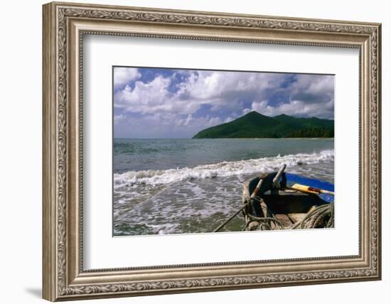 Fishing Boat on Maunabo Beach, Puerto Rico-George Oze-Framed Photographic Print