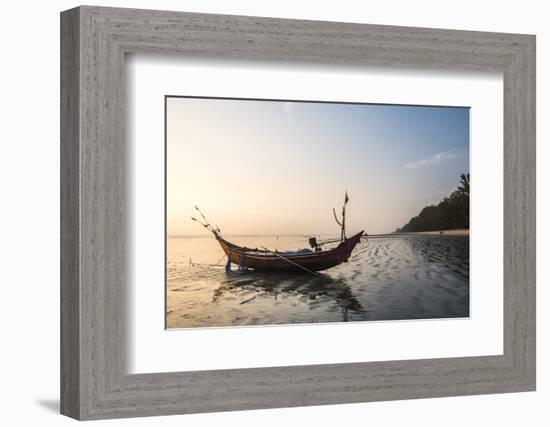 Fishing Boat on Maungmagan Beach at Sunset, Dawei, Tanintharyi Region, Myanmar (Burma), Asia-Matthew Williams-Ellis-Framed Photographic Print