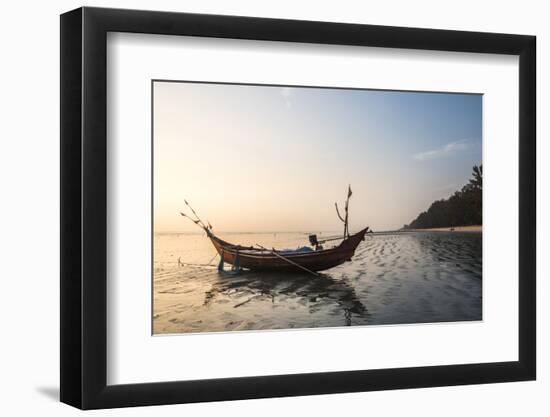 Fishing Boat on Maungmagan Beach at Sunset, Dawei, Tanintharyi Region, Myanmar (Burma), Asia-Matthew Williams-Ellis-Framed Photographic Print