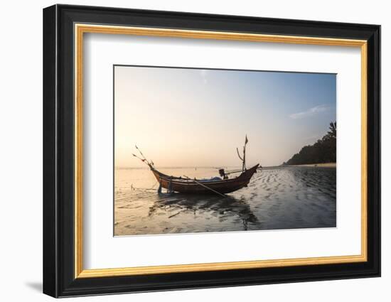 Fishing Boat on Maungmagan Beach at Sunset, Dawei, Tanintharyi Region, Myanmar (Burma), Asia-Matthew Williams-Ellis-Framed Photographic Print