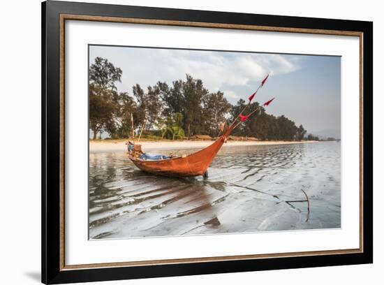 Fishing Boat on Maungmagan Beach, Dawei, Tanintharyi Region, Myanmar (Burma), Asia-Matthew Williams-Ellis-Framed Photographic Print