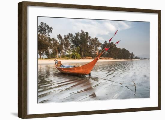 Fishing Boat on Maungmagan Beach, Dawei, Tanintharyi Region, Myanmar (Burma), Asia-Matthew Williams-Ellis-Framed Photographic Print