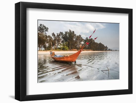 Fishing Boat on Maungmagan Beach, Dawei, Tanintharyi Region, Myanmar (Burma), Asia-Matthew Williams-Ellis-Framed Photographic Print