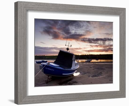 Fishing Boat on the Aln Estuary at Sunset, Alnmouth, Near Alnwick, Northumberland, England, United -Lee Frost-Framed Photographic Print