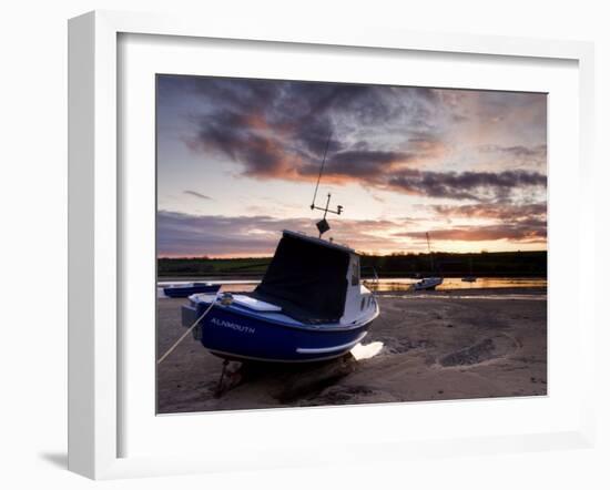 Fishing Boat on the Aln Estuary at Sunset, Alnmouth, Near Alnwick, Northumberland, England, United -Lee Frost-Framed Photographic Print