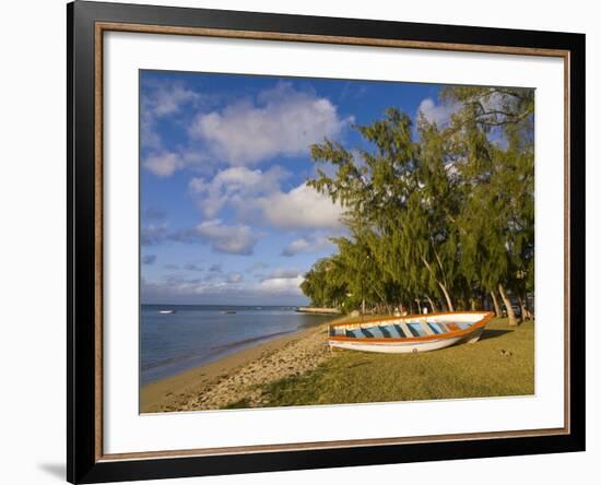 Fishing Boat on the Beach of Anse Aux Anglais in the Island of Rodrigues, Mauritius-null-Framed Photographic Print
