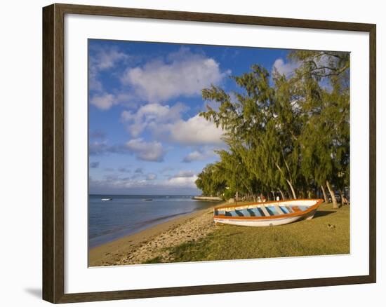 Fishing Boat on the Beach of Anse Aux Anglais in the Island of Rodrigues, Mauritius-null-Framed Photographic Print
