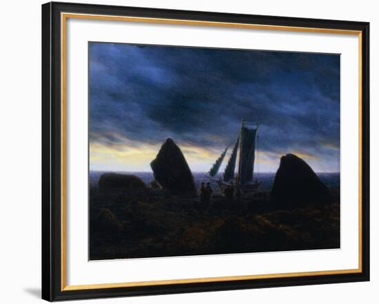 Fishing Boat Passing Figures on a beach by the Baltic-Caspar David Friedrich-Framed Giclee Print