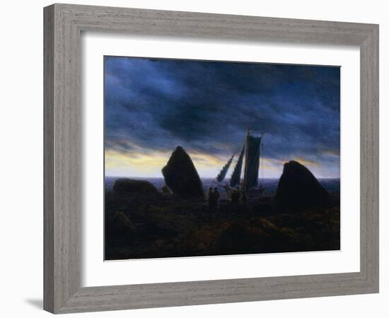 Fishing Boat Passing Figures on a beach by the Baltic-Caspar David Friedrich-Framed Giclee Print
