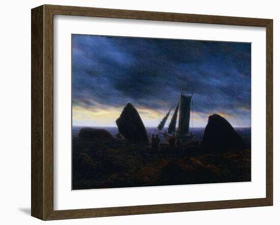 Fishing Boat Passing Figures on a beach by the Baltic-Caspar David Friedrich-Framed Giclee Print