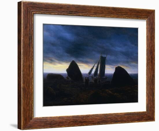 Fishing Boat Passing Figures on a beach by the Baltic-Caspar David Friedrich-Framed Giclee Print