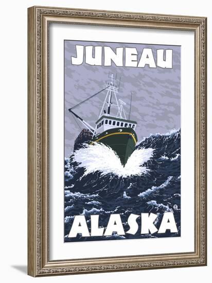 Fishing Boat Scene, Juneau, Alaska-Lantern Press-Framed Art Print