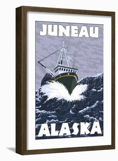 Fishing Boat Scene, Juneau, Alaska-Lantern Press-Framed Art Print