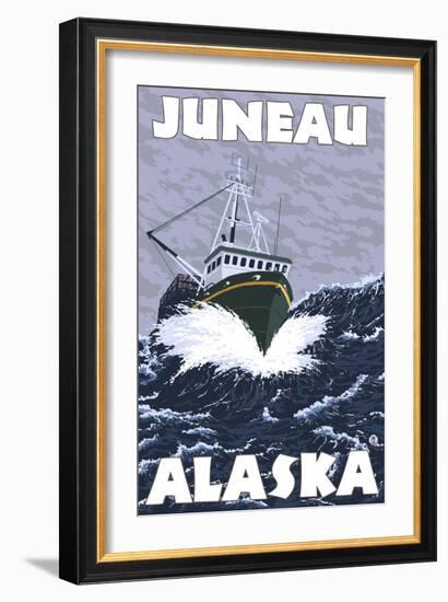 Fishing Boat Scene, Juneau, Alaska-Lantern Press-Framed Art Print