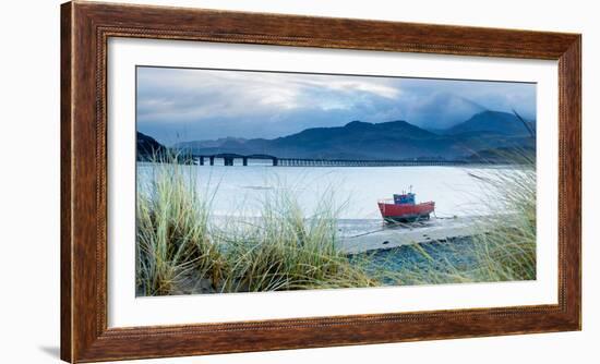 Fishing Boat with Barmouth Bridge in Background, Coast of Cardigan Bay, Gwynedd, Wales, U.K.-John Alexander-Framed Photographic Print