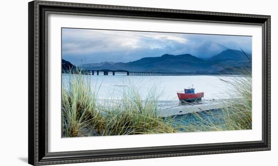 Fishing Boat with Barmouth Bridge in Background, Coast of Cardigan Bay, Gwynedd, Wales, U.K.-John Alexander-Framed Photographic Print