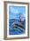 Fishing Boat with Freighter and Dolphins-Lantern Press-Framed Premium Giclee Print