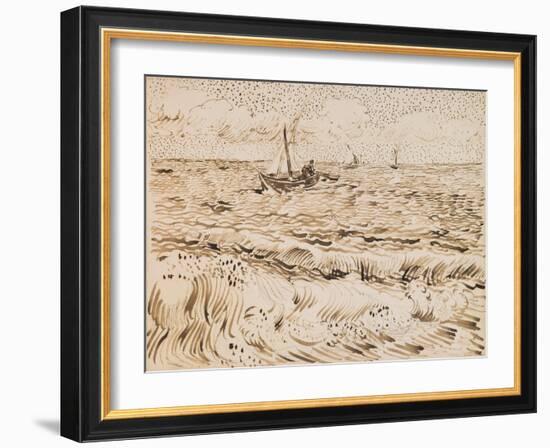 Fishing Boats at Saintes-Maries-De-La-Mer, 1888 (Pen and Ink and Pencil on Paper)-Vincent van Gogh-Framed Giclee Print