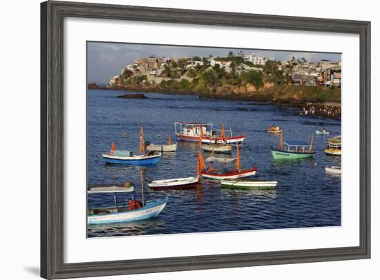 Fishing Boats at Sea During Lemanja Festival on Rio Vermelho Beach-Godong-Framed Photographic Print