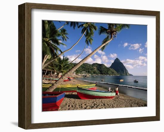 Fishing Boats at Soufriere with the Pitons in the Background, West Indies, Caribbean-Yadid Levy-Framed Photographic Print