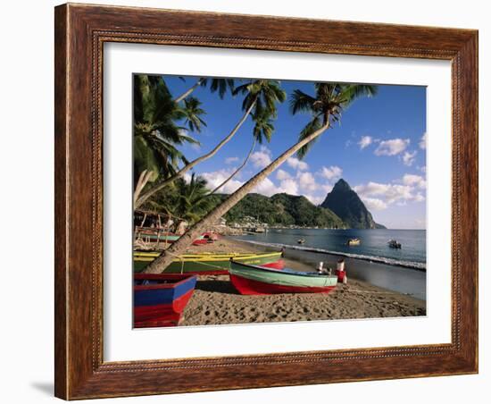 Fishing Boats at Soufriere with the Pitons in the Background, West Indies, Caribbean-Yadid Levy-Framed Photographic Print