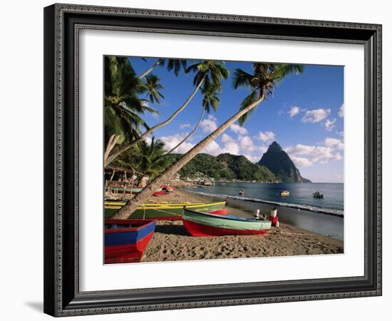 Fishing Boats at Soufriere with the Pitons in the Background, West Indies, Caribbean-Yadid Levy-Framed Photographic Print