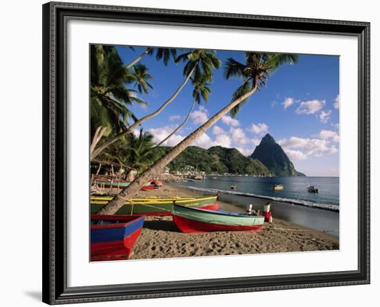 Fishing Boats at Soufriere with the Pitons in the Background, West Indies, Caribbean-Yadid Levy-Framed Photographic Print