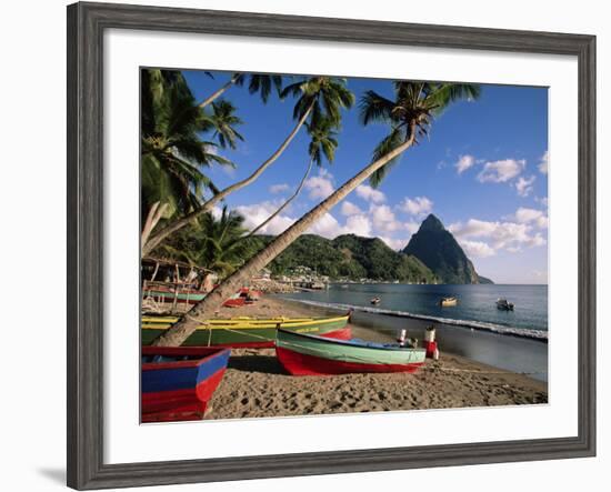 Fishing Boats at Soufriere with the Pitons in the Background, West Indies, Caribbean-Yadid Levy-Framed Photographic Print