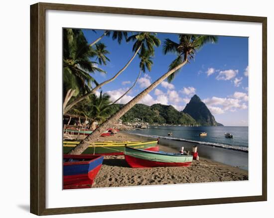 Fishing Boats at Soufriere with the Pitons in the Background, West Indies, Caribbean-Yadid Levy-Framed Photographic Print