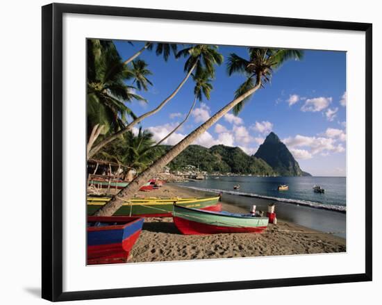 Fishing Boats at Soufriere with the Pitons in the Background, West Indies, Caribbean-Yadid Levy-Framed Photographic Print