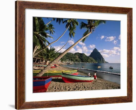 Fishing Boats at Soufriere with the Pitons in the Background, West Indies, Caribbean-Yadid Levy-Framed Photographic Print