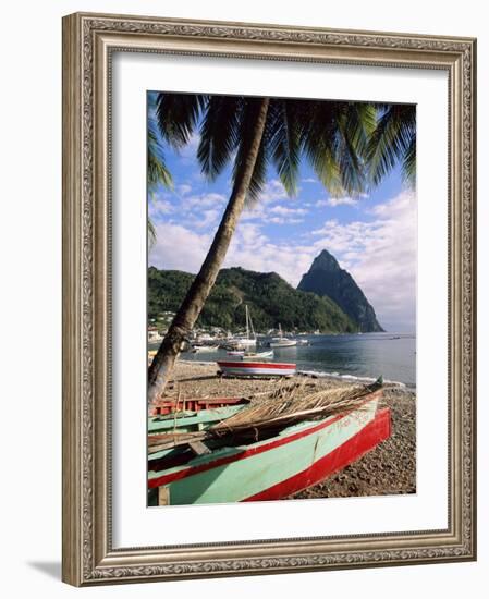 Fishing Boats at Soufriere with the Pitons in the Background, West Indies, Caribbean-Yadid Levy-Framed Photographic Print